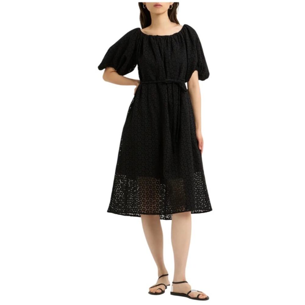 COS Black Julie Broderie Cotton Dress Black Eyelet Puff Sleeve Size 4 NWOT